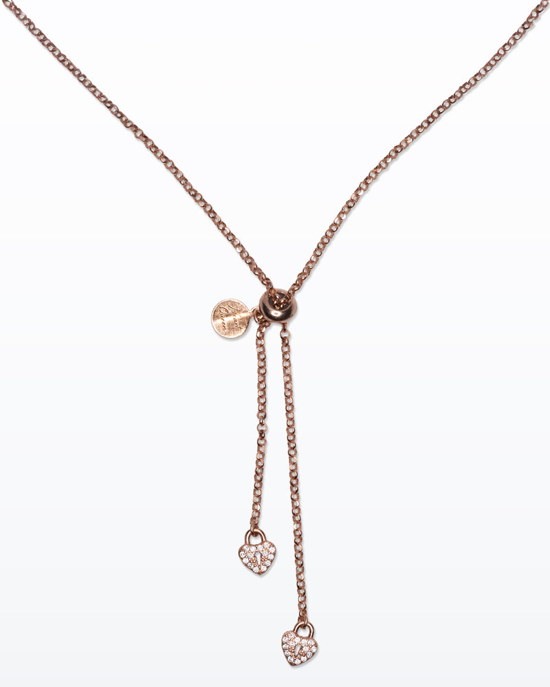 Double Crush – Collana rosa con due cuori scintillanti